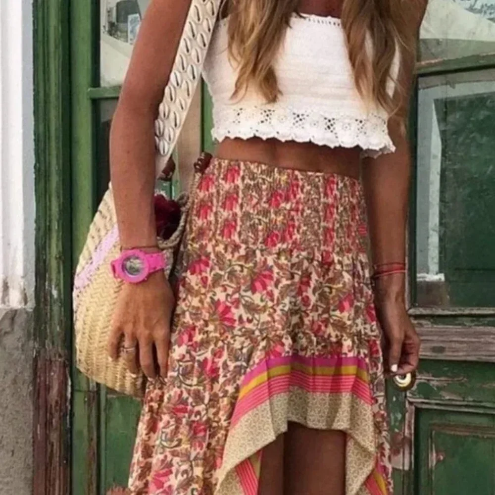π₯What's Hot!!π₯Super cute High-Low Gypsy Boho Peasant Skirt! Sz SπββοΈποΈπ - Picture 15 of 15